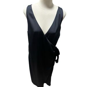 Gap Satin Wrap Dress VNeck Sleeveless Adjustable Tie‎ 545006 Black Large Tall